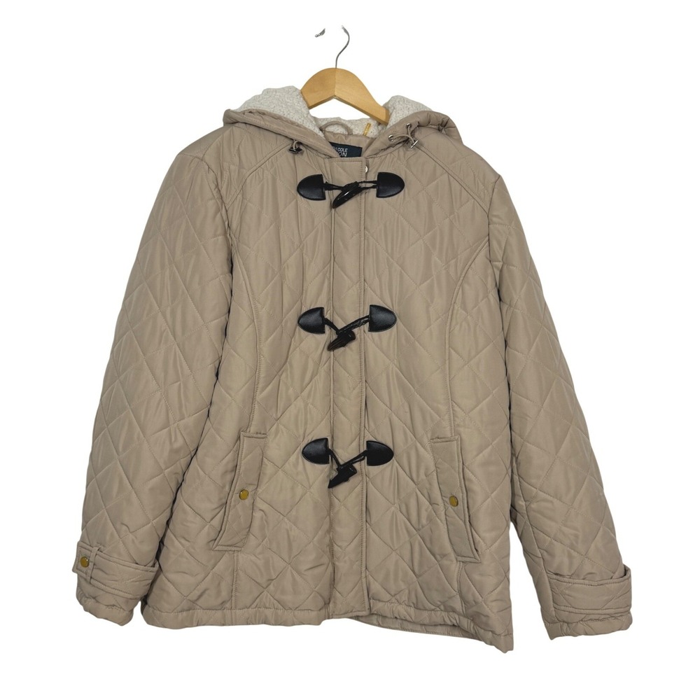 Kenneth Cole Reaction Quilted Jacket Womens 2X Tan Toggle Hooded Puffer Coat